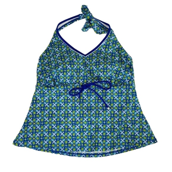 Lands’End Flora Tankini Daisy Batik Halter Swim Top V Neck - Picture 12 of 12